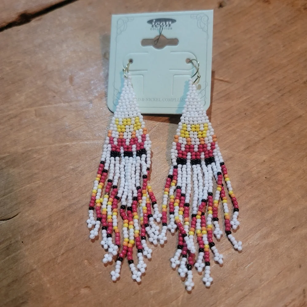 free Spirit Boho Hippie People Seed bead fringe earrings south western